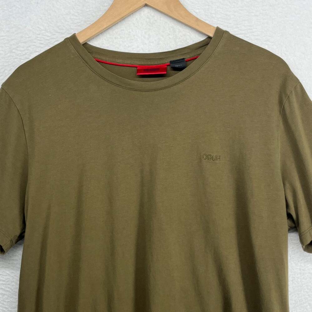 HUGO BOSS Shirt Mens L Dero202 Logo Mirrored Embroidered Short Sleeve Green